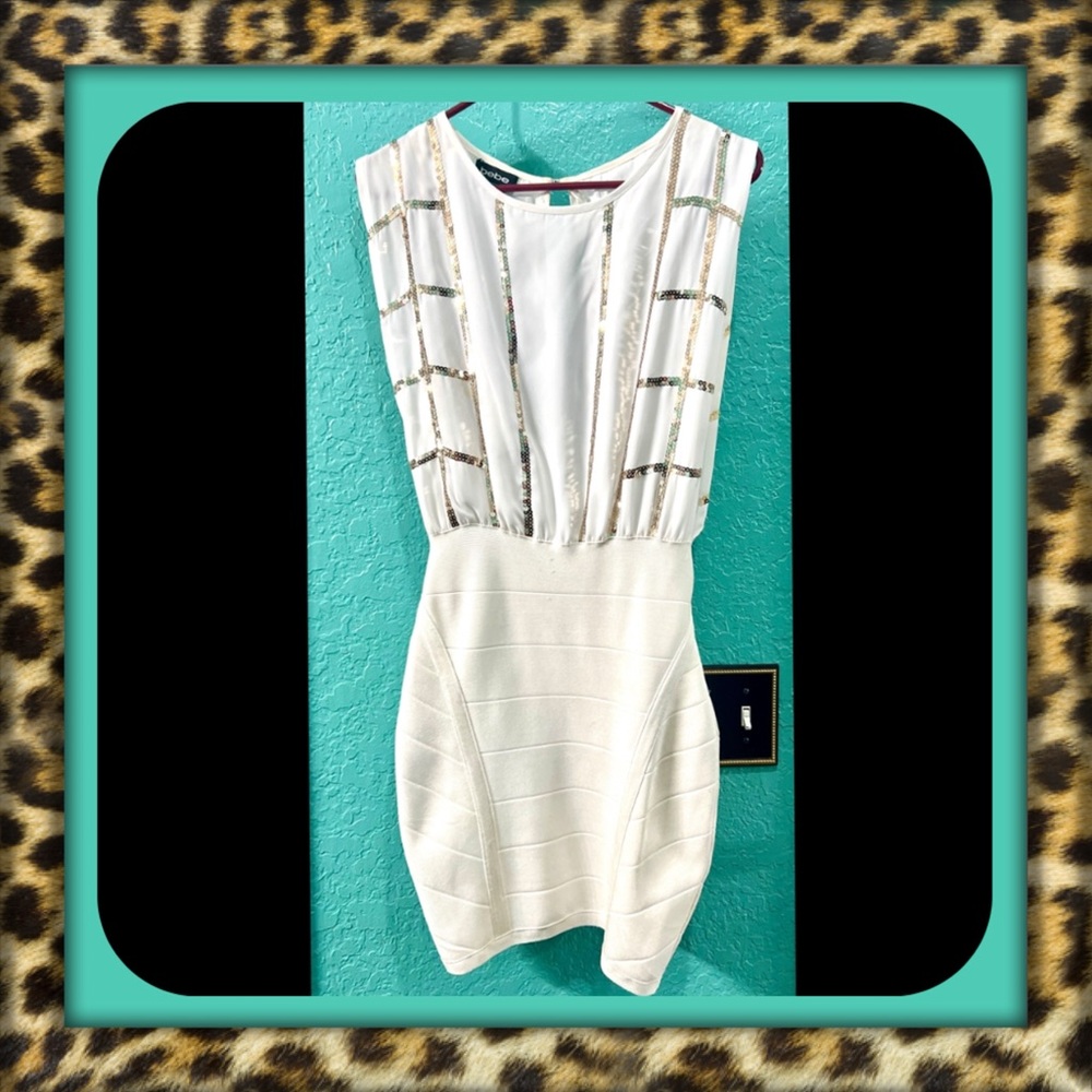 👑✅PRICE FIRM✅ BeBe Elegant White Sleeveless Mini Cocktail Dress